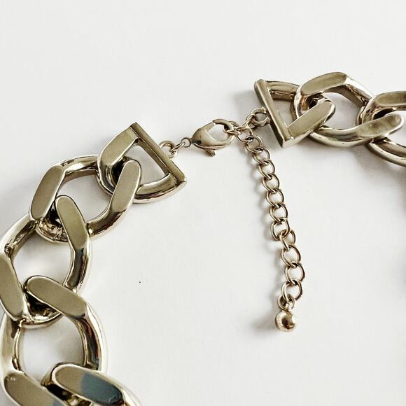 [Gold & Blue] Chunky Chain Link Necklace Rhinestone Crystal Accents - Picture 3 of 5